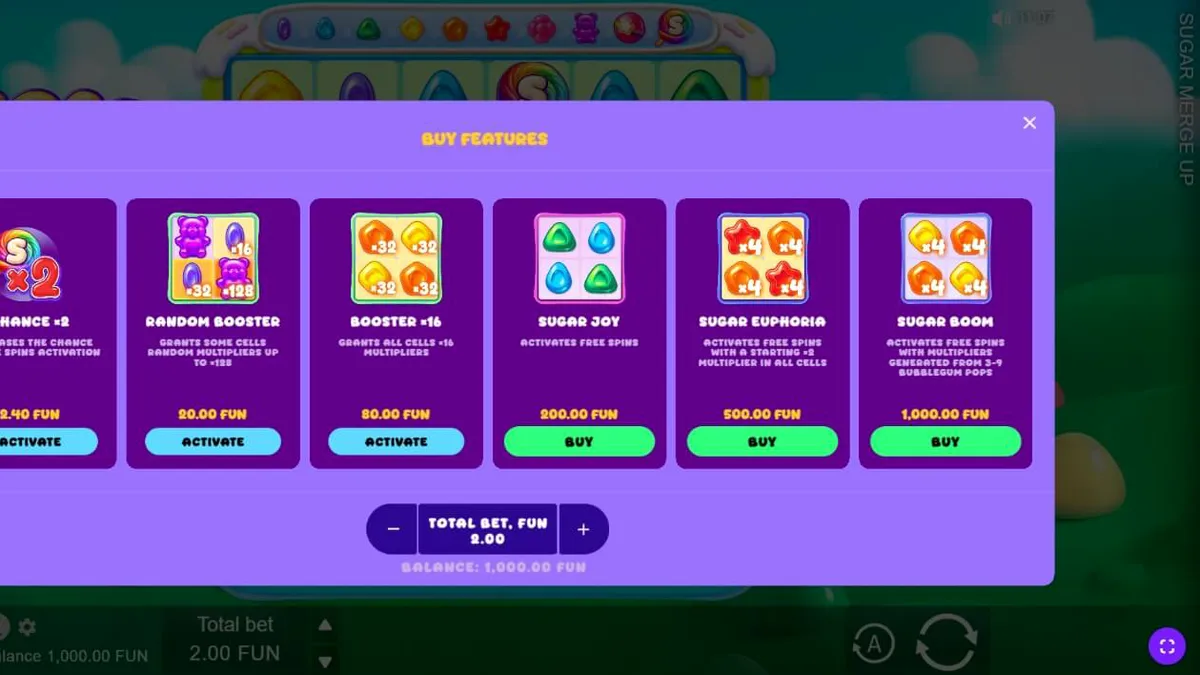Tampilan visual slot Sugar Merge Up yang penuh dengan permen warna-warni dan beruang jeli.