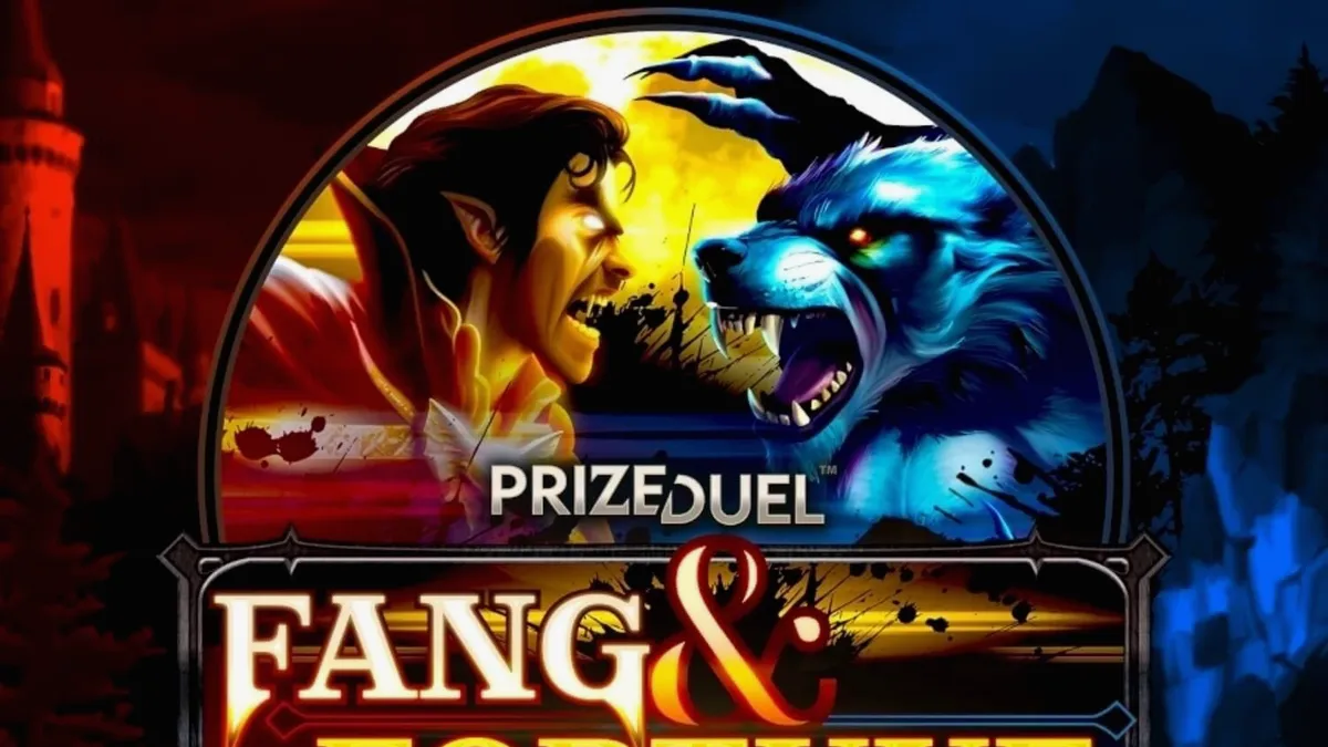 Tampilan visual slot Fang & Fortune dengan tema gotik vampir dan manusia serigala