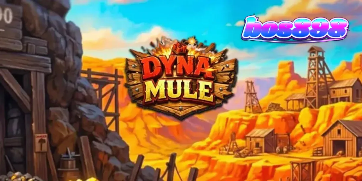Tampilan visual mesin slot Dyna Mule dengan latar belakang tambang industrial.